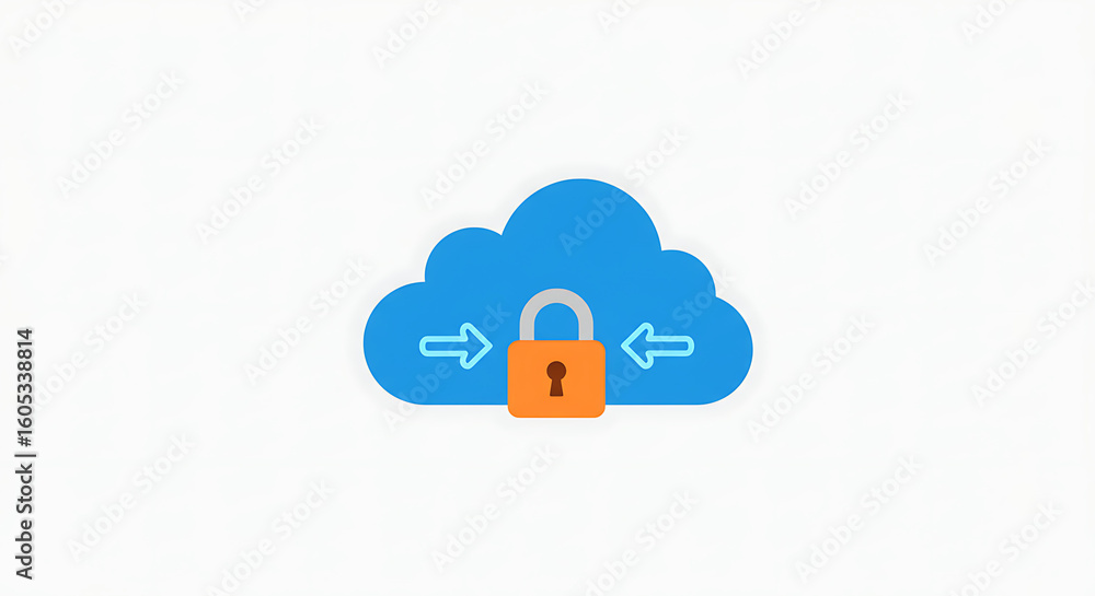 Poster cloud security: a symbolic illustration of digital security featuring a secure cloud, safeguarding d