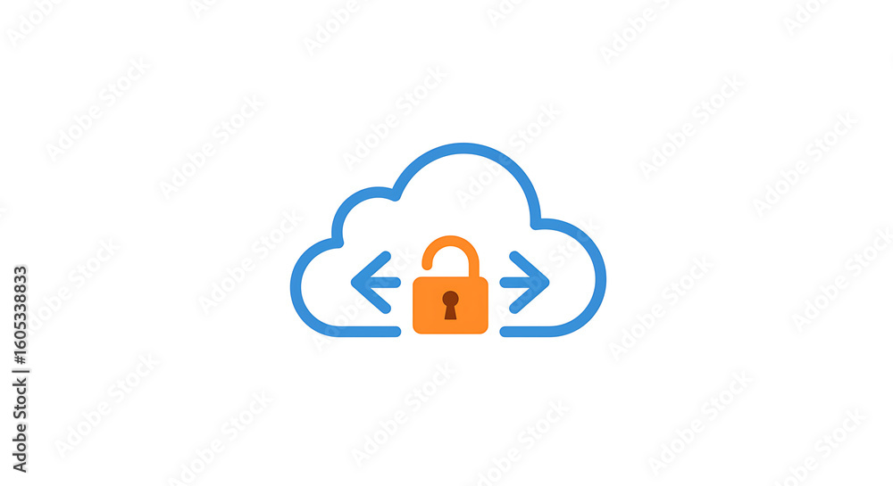 Poster cloud security: illustrative representation of cloud security, featuring a secure lock symbol overla