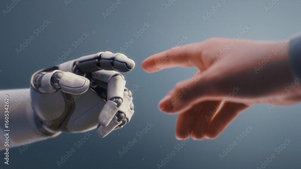Fototapete futuristic concept of humanity and artificial intelligence collaboration: visualization of humanoid 