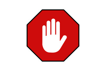 stop work hand sign on red polygon