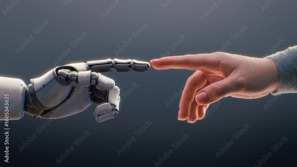 Fototapete futuristic concept of humanity and artificial intelligence collaboration: visualization of humanoid 