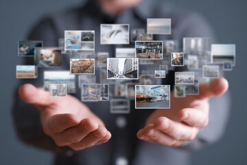 Digital collage of photos displayed in hands showcasing various locations and activities in urban settings and nature