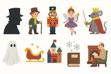 Set of Christmas Story Icons in Flat Vector Style