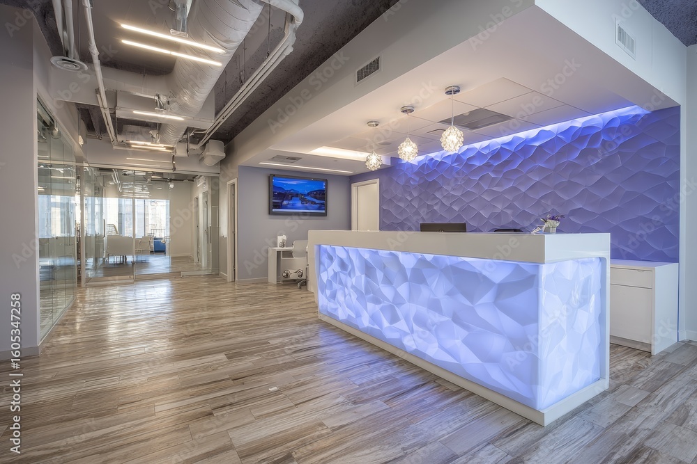 Aufkleber modern reception area in a corporate office with innovative design and calming lighting, showcasing 