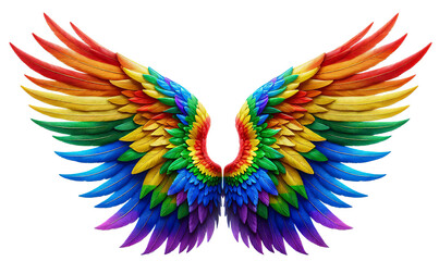 Fototapeta premium Engelsflügel in Regenbogenfarben auf transparentem Hintergrund, isoliert