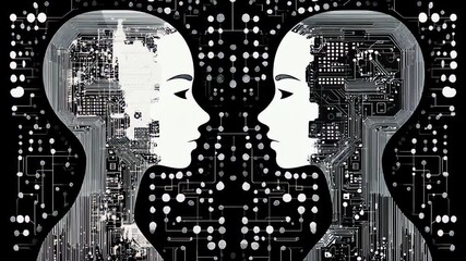 Digital human portraits merging with circuit board patterns, a futuristic visual concept - Powered by Adobe
