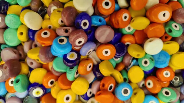 Many Colorful Evil Eye Beads Footage.