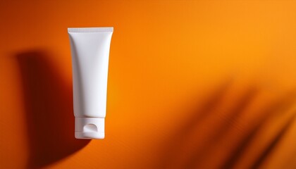 sunscreen lotion sunscreen cream white tube summer skin care concept on orange background banner