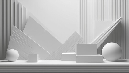 3d rendering abstract still life of white geometric shapes on white background