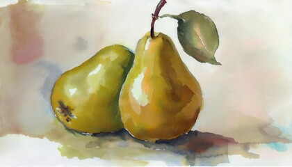 pear hand drawn watercolor painting