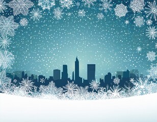 background with snow flakes and city silhouette