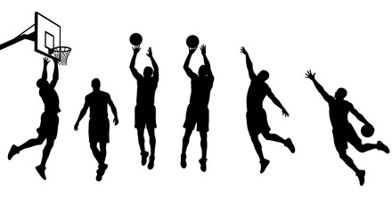 Basketball Players in Action Silhouette Style