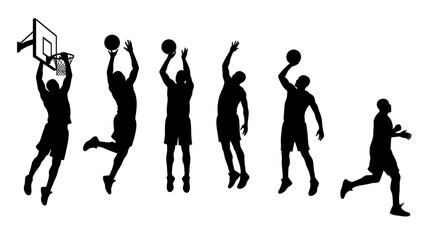 Basketball Players Shooting Silhouette Collection on White Background silhouette
