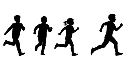 Children Running Silhouette Illustration on White Background