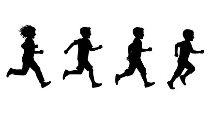 Children Running Silhouette on White Background in Vector Format silhouette