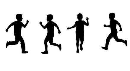 Two Boys Running and Playing Black Silhouette on White Background silhouette