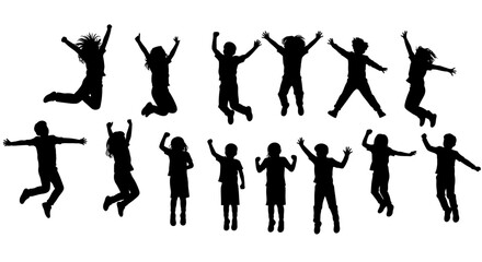 Group of Children Jumping and Celebrating in Silhouette