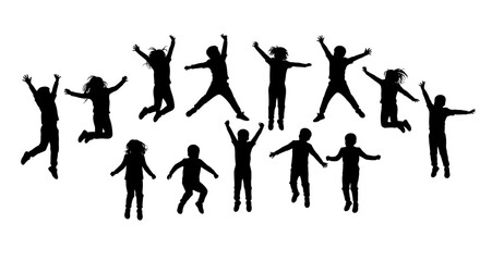 Group of Children Jumping in the Air Silhouette