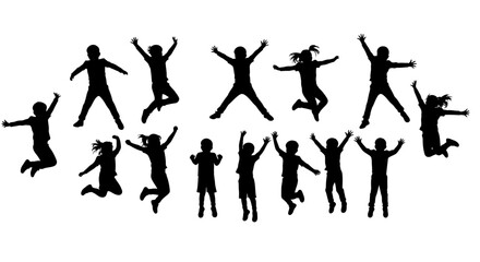 Group of Children Jumping Silhouette