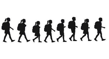 Children Walking to School with Backpacks Silhouette