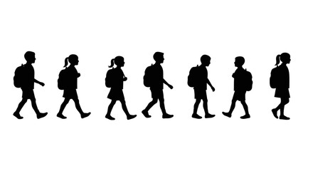 Obraz premium Children Walking to School Silhouette