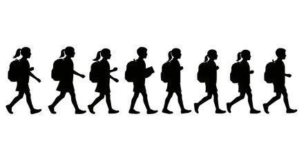 Children Walking to School Silhouette