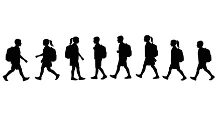 School Children Walking with Backpacks in Silhouette Style silhouette