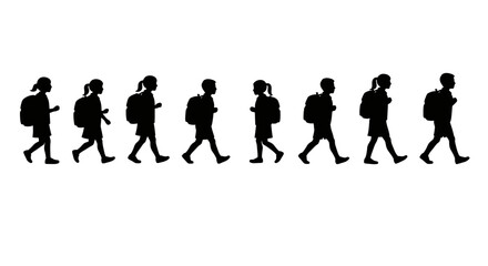 Children Walking to School with Backpacks Silhouette