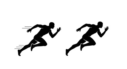 Two Sprinters in Motion Black Silhouette on White Background silhouette