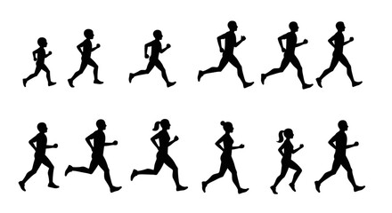 Running People Silhouettes on White Background in Seamless Pattern silhouette