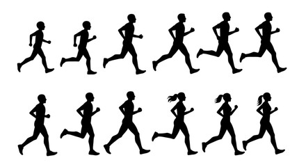 Runners of Different Ages and Genders in Silhouette Style silhouette