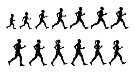 Running People Seamless Pattern in Silhouette Style silhouette