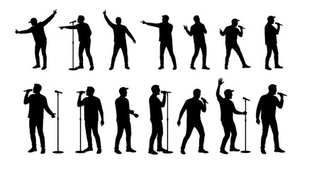 Set of Singer Silhouettes Performing on Stage silhouette