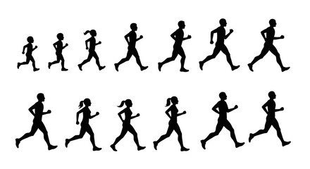 Diverse Group of Runners in Silhouette Style silhouette