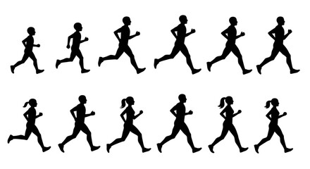 Running Figures in a Seamless Pattern Silhouette