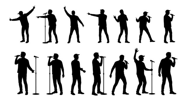 Set of Singer Silhouettes Performing on Stage silhouette