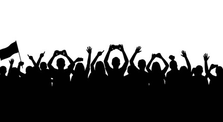 Enthusiastic Crowd Silhouette Cheering and Recording with Phones silhouette