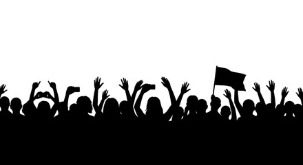 Crowd of People Protesting with Raised Hands Silhouette