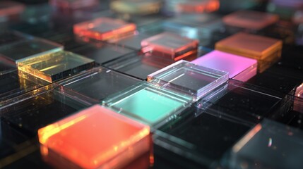 holographic digital blocks over transparent layers in secure network style