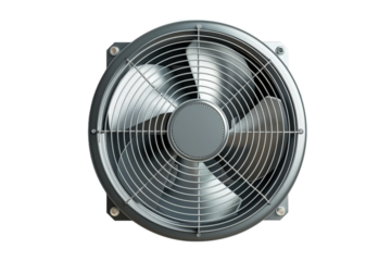 Exhaust fan with metal blades shown on transparent background