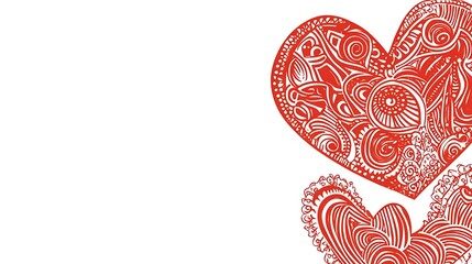 Ornate red hearts on white background