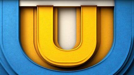 Fototapeta premium Bold yellow letter U, layered with blue