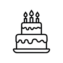 Birthday Cake with Candles Icon Vector - Celebration Dessert Line Art Illustration