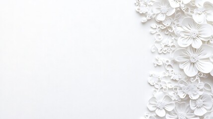 White paper flowers on white background