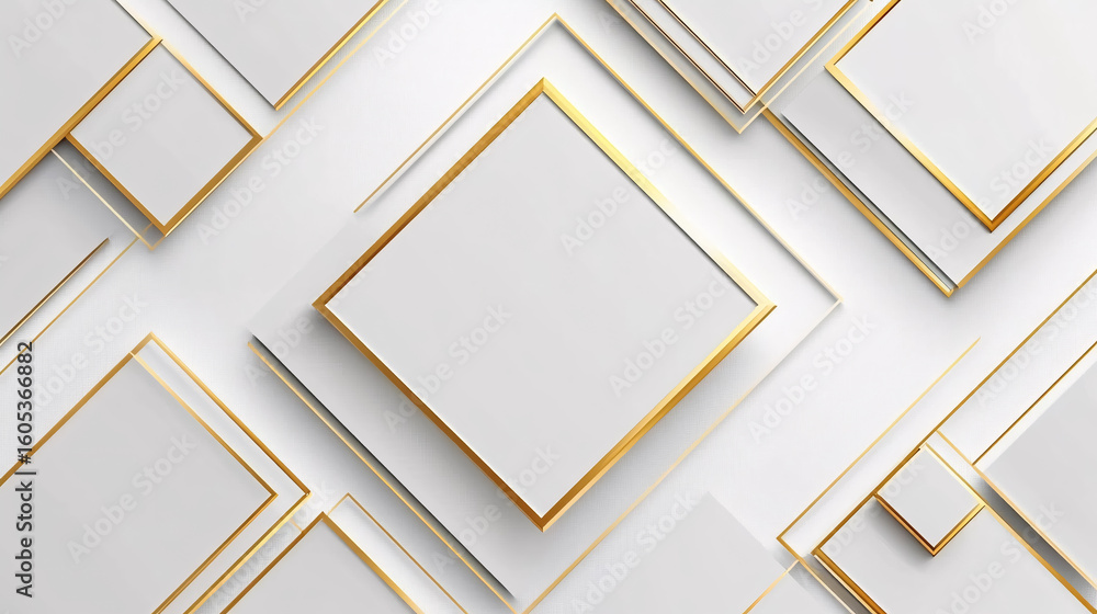 Poster a modern design featuring a square pattern in gold and light grey overlaps, casting shadows against 