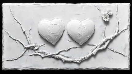 White textured hearts on a sculpted panel