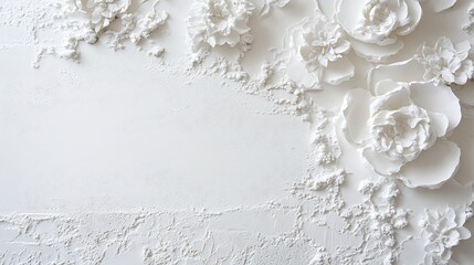 White textured surface with sculpted floral designs