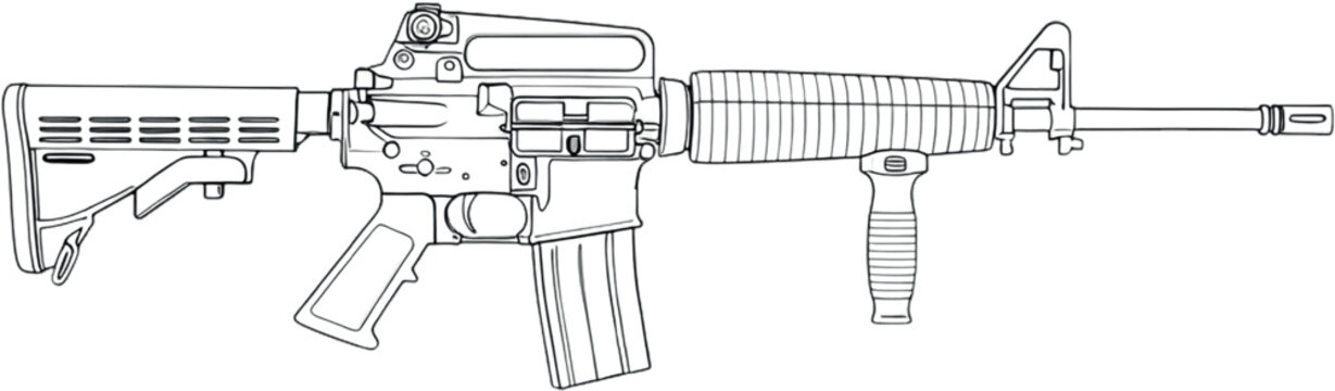 M4 Carbine Rifle Illustration Set &ndash; Realistic, Silhouette & Technical Blueprint | Military Gun Side Profile Art

