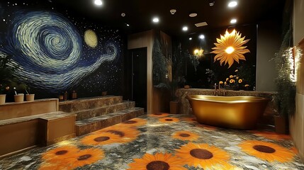 Luxurious interior design with a stylized mural