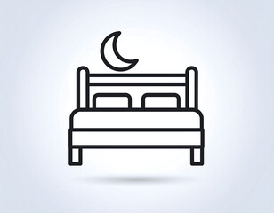 Simple bed icon with crescent moon